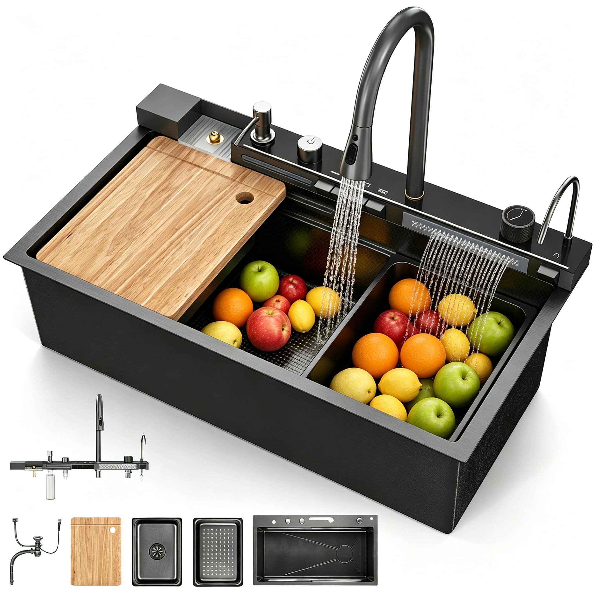 Evier de Cuisine Multifonction 1 Bac 80x45x23 cm Inox Noir