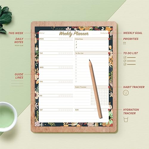 Miniatura 5 de Planificador semanal organizador de tareas, 52 hojas sin fecha de planificación extraíble (7.8 x 10 pulgadas, flor oscura)