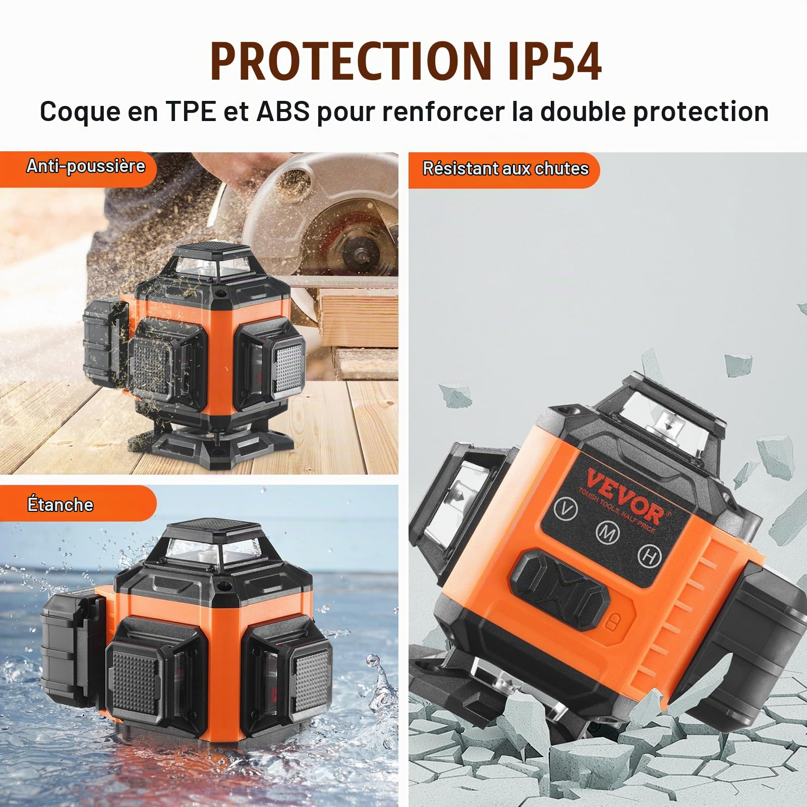 VEVOR Niveau Laser 30 m Niveau Laser 360° x 4 16 Lignes Croisées Verte Mode Autonivelant Manuel Longueur d'Onde Laser 520 nm ± 10 nm Précision de 0,28 cm à 10 m 5 h de Travail en Continu avec Batterie