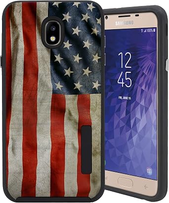 CasesOnDeck Slim Case for Samsung Galaxy J7 2018/ J7 Crown/ J7 Refine/ J7 Top/ J7 Star/ J7 Aero - Dual Layer Embossed Texture Sure Grip Bumper Case American Flag