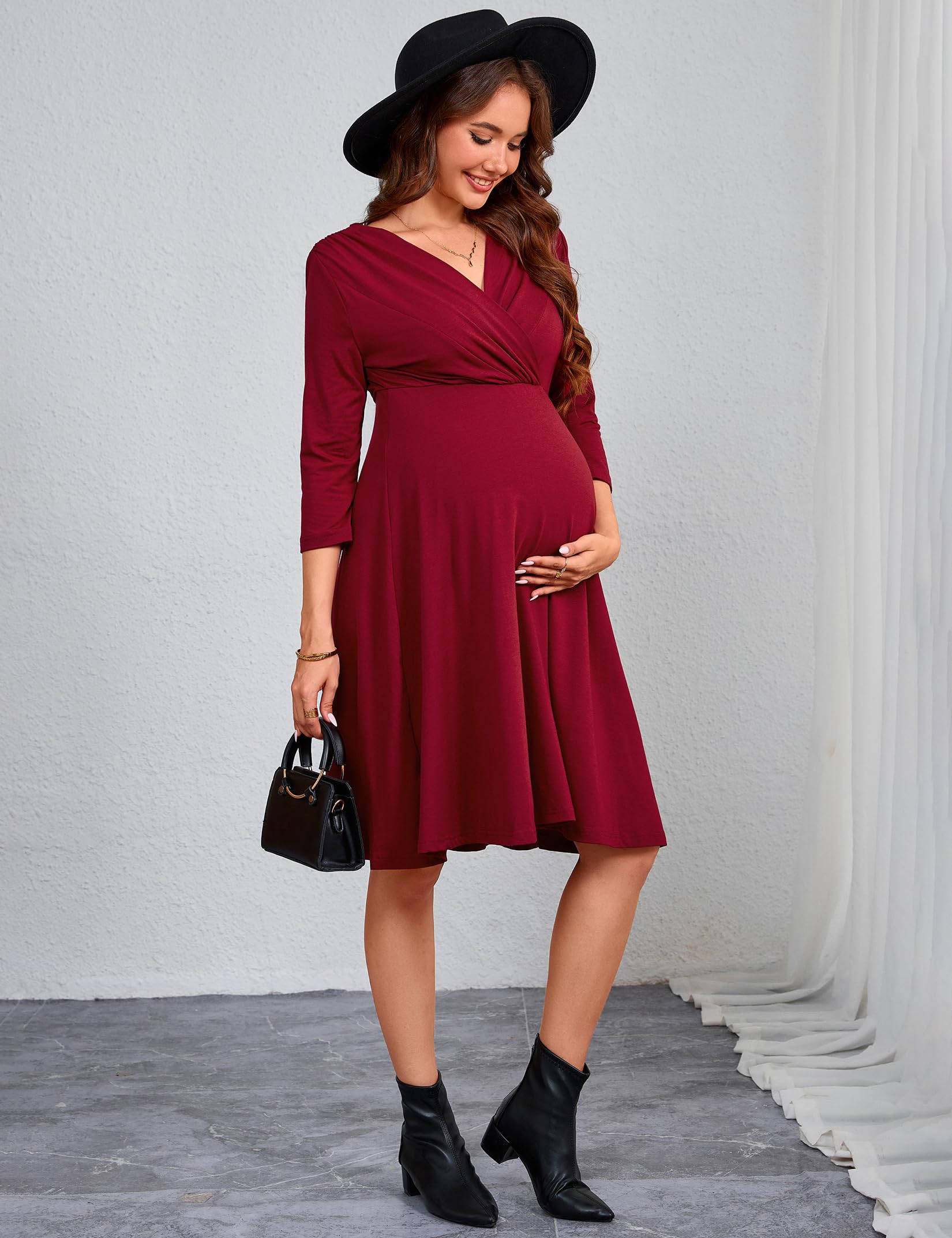 YesFashion Abito premaman con scollo a V, abito per gravidanza a vita alta, abiti comodi per donne incinte
