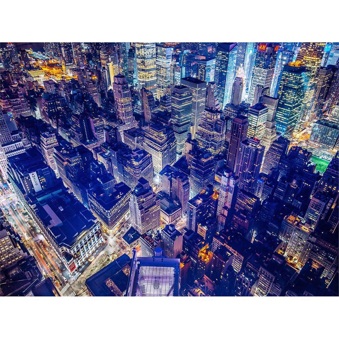 Wee Blue Coo Aerial View New York Night Art Print Poster Wall Decor 12X16 Inch