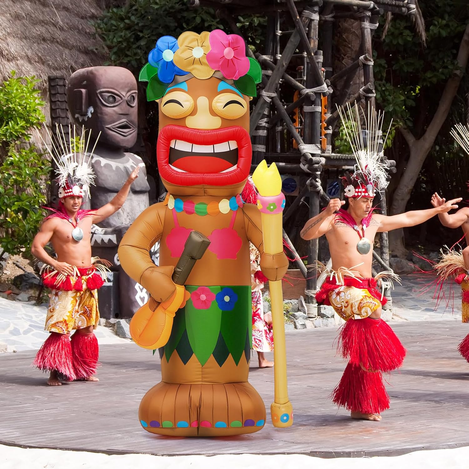 Shappy 5 ft Inflatable Tiki Flamingo Surfboard Luau Hawaiian Party Decorations Summer Inflatables Outdoor LED Lighted Tiki Blow up Beach Tropical Pool Surfing Yard Party Supplies Favors(Guitar)