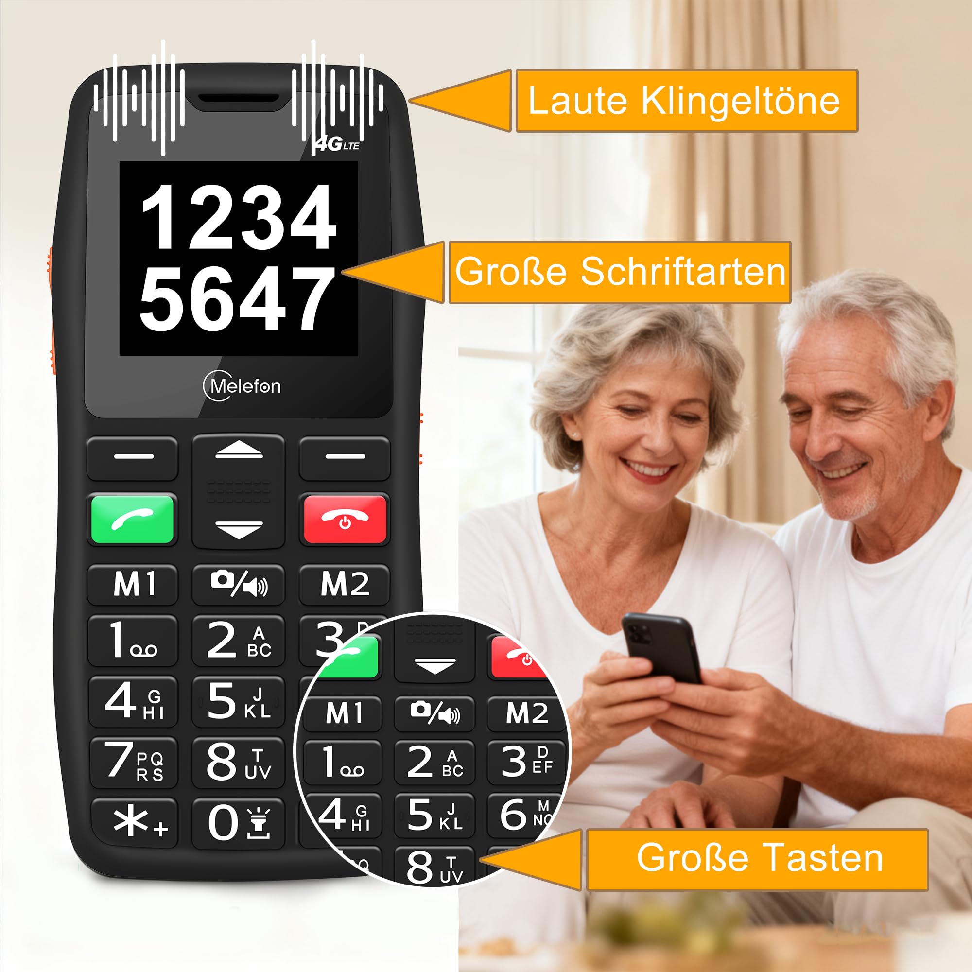 4G Seniorenhandy ohne Vertrag, Rentner Seniorentelefon mit SOS Notruftaste Großtastenhandy, Akku Lange Standby-Zeit, USB-C, Tastenhandy mit Ladestation, 1,77 Zoll Farbdisplay