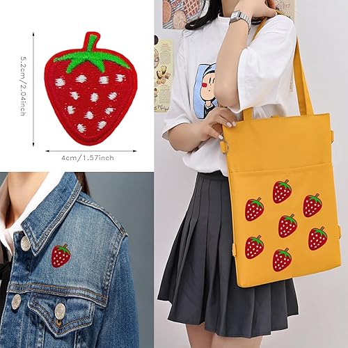 Miniatura 2 de DANUDON 25 parches de fresas para planchar, bonitos apliques de fresa roja para planchar, parches para bordar frutas, parches de tela decorativa