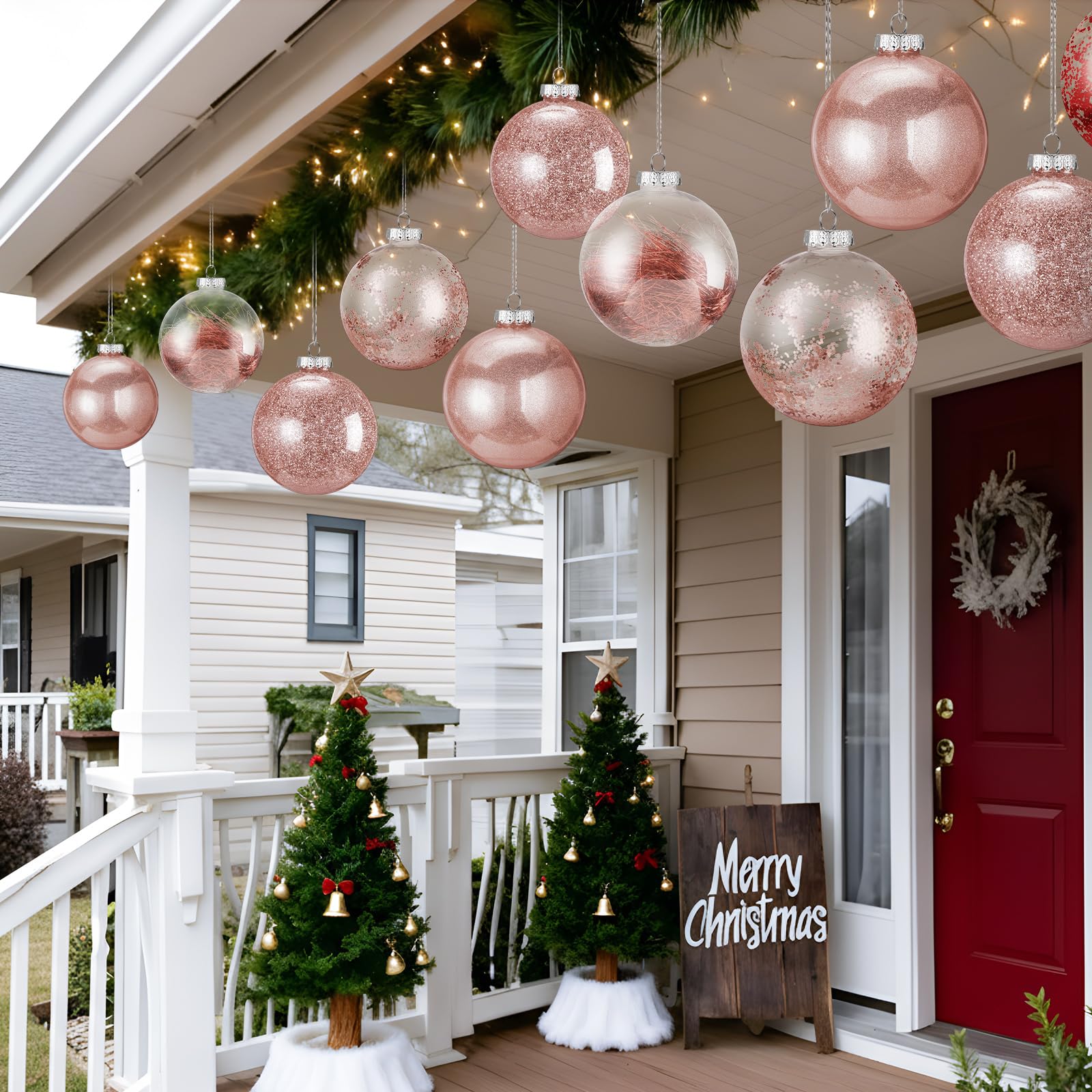 Shappy Lot de 4 grandes boules de Noël en plastique transparent de 15,2 cm avec rembourrage délicat pour décoration de sapin de Noël (or rose)