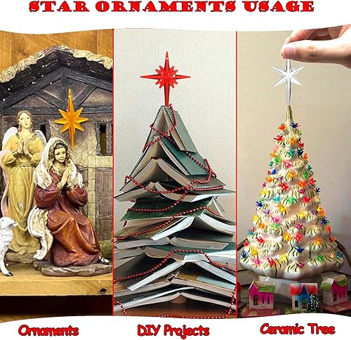 Miniatura 10 de Paquete de 21 adornos de estrella para árbol de Navidad de cerámica de repuesto, plástico blanco transparente, estrellas modernas, accesorios de
