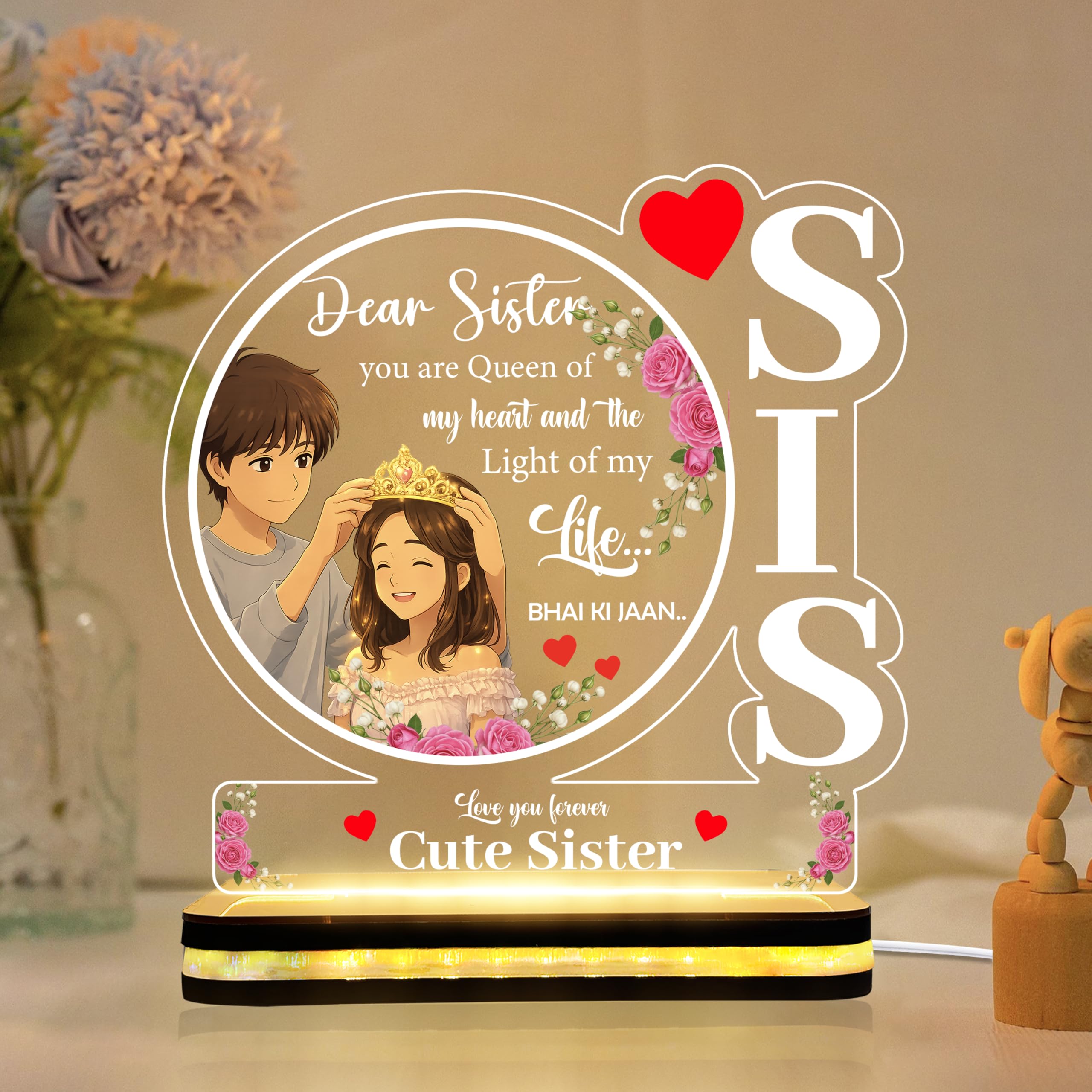 Unique Sister Gift | Raksha Bandhan Gift | Rakhi Gift for Sister from Brother | Decorative LED Table Lamp | Bahen Ke Liye Surprise Birthday Gift | 5.5 x 5.5 Inch-image-49