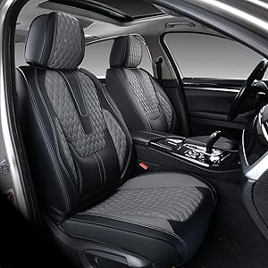 Coverado Leather Seat Covers for Car, Waterproof Front Car Seat Covers with Lumbar Support Universal Fit for Most Sedans SUV Pick-up Truck(Black&Gray)