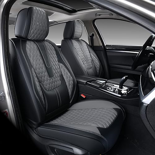 Coverado Fundas de asiento de cuero para automóvil, fundas impermeables para asiento delantero de automóvil con soporte lumbar, ajuste universal