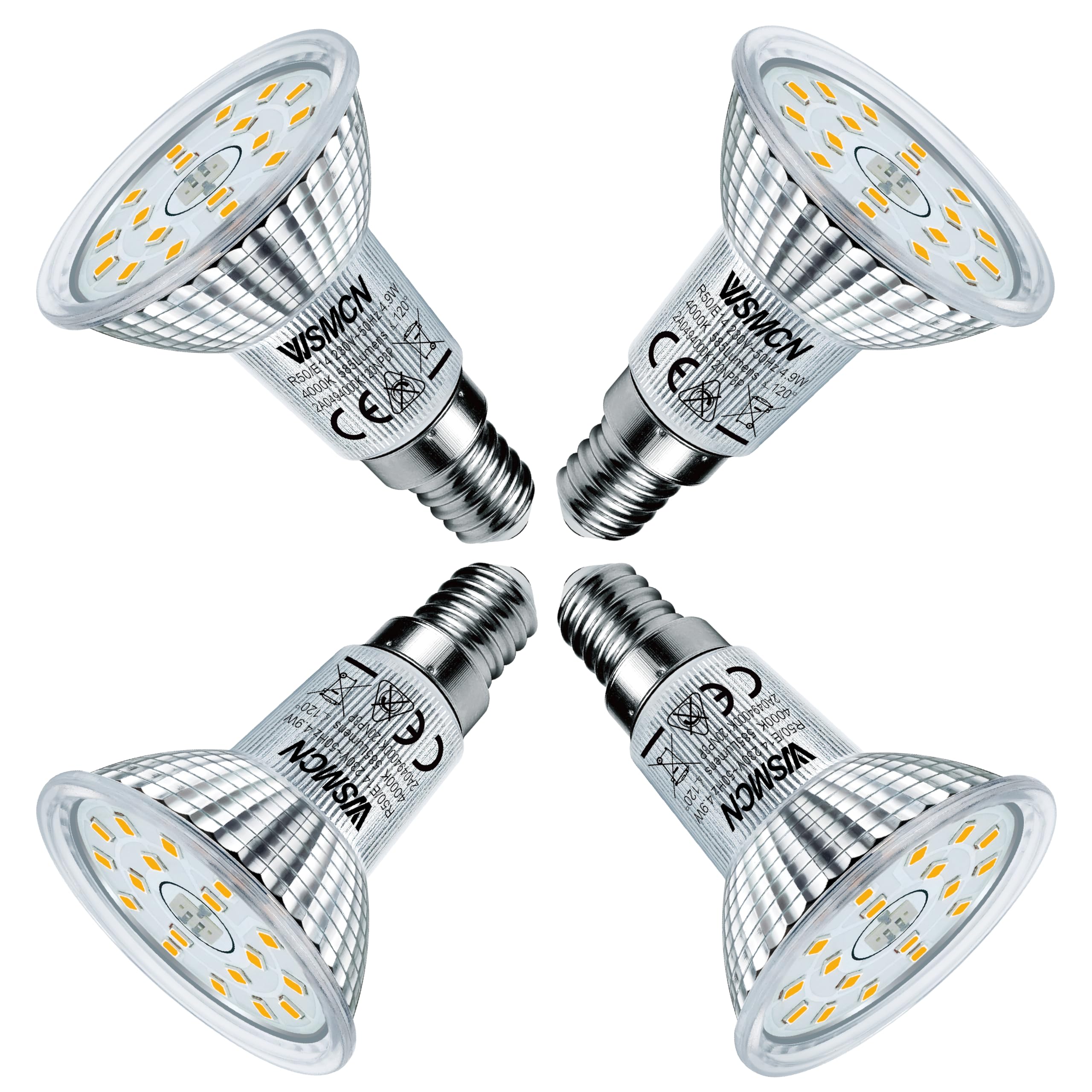 WSMCN E14 LED Bulb 4.9W Equivalent 75W Halogen Spotlight, Small Screw LED Light Bulbs Neutral White 4000K 585LM,Non-Dimmable, R50 Reflector lamp 120° Beam Angle, Pack of 4