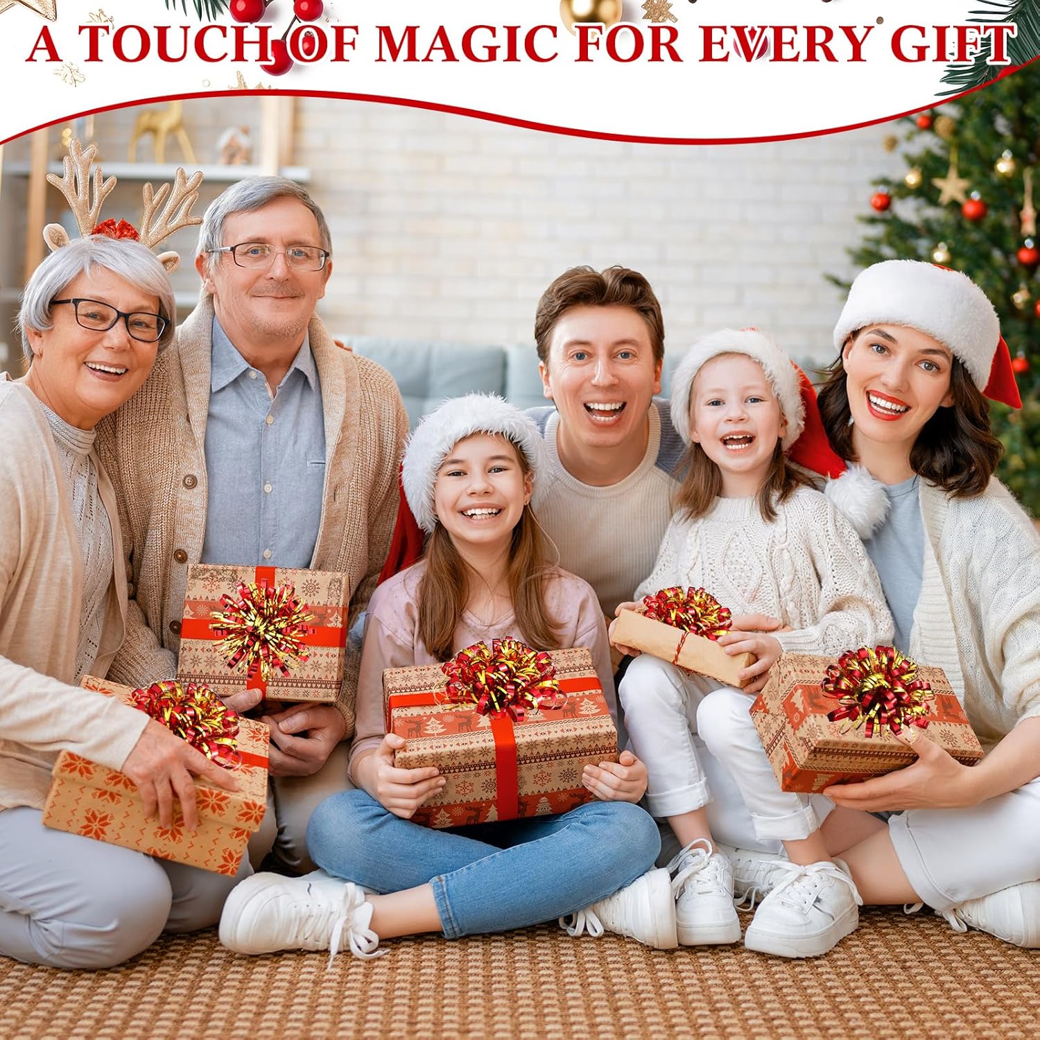 Yunlly 40 Pcs 4'' Christmas Bows Gift Wrapping Self-Adhesive Metallic Assorted Size Christmas Present Bows with Ribbon for Gift Basket, Holiday, Birthday, Anniversary(Red, Gold) - Image 5