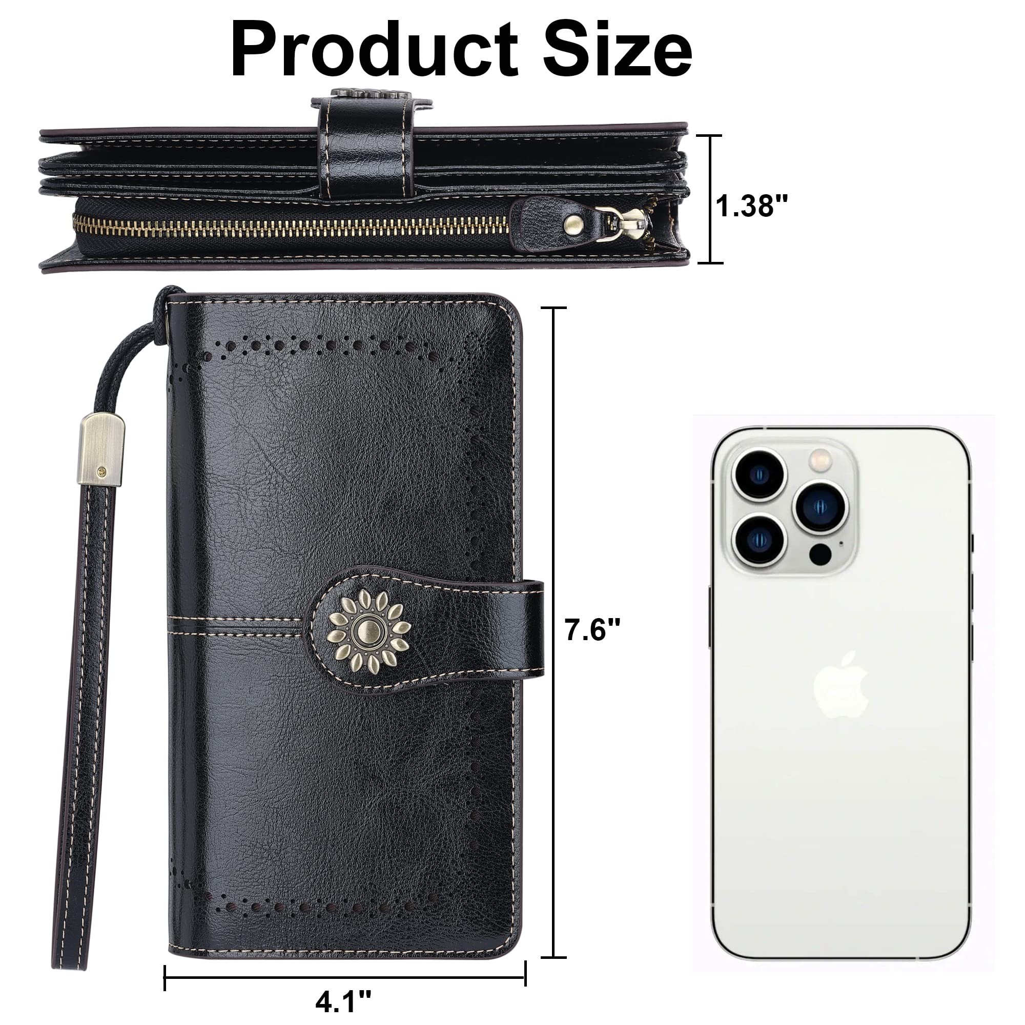 Lavemi Cartera de piel auténtica de gran capacidad para mujer, con bloqueo RFID, tarjetero