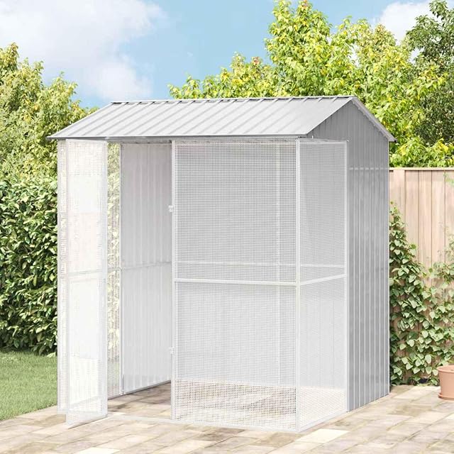Foto 2 de 8 de vidaXL Jaula para Aves Gris 215 x 210 x 247 cm Acero Galvanizado
