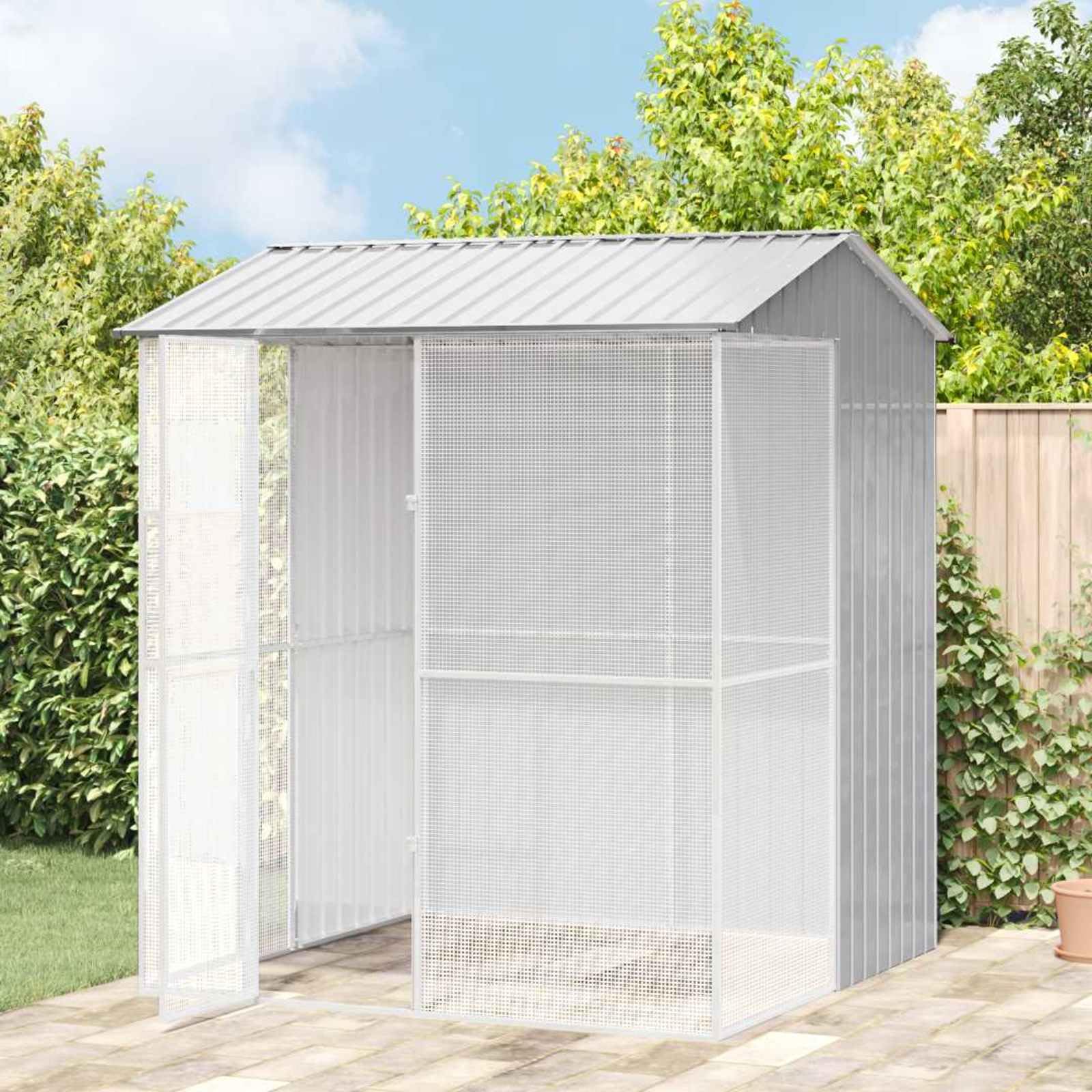 Vogelkäfig Grau 215 x 210 x 247 cm Verzinkter Stahl,Tier- & Haustierbedarf,Haustierbedarf,Vogelbedarf,Vogelkäfige & -ständer,Grau,68.7 kg-3325175
