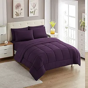 King Size Comforter Set with Sheets - 7-Piece Bedding Collection - 1 Comforter, 1 Fitted Sheet, 1 Flat, 4 Pillowcases - Deep Pocket - Soft & Breathable Premium Quality - Ideal for All Seasons, Purple