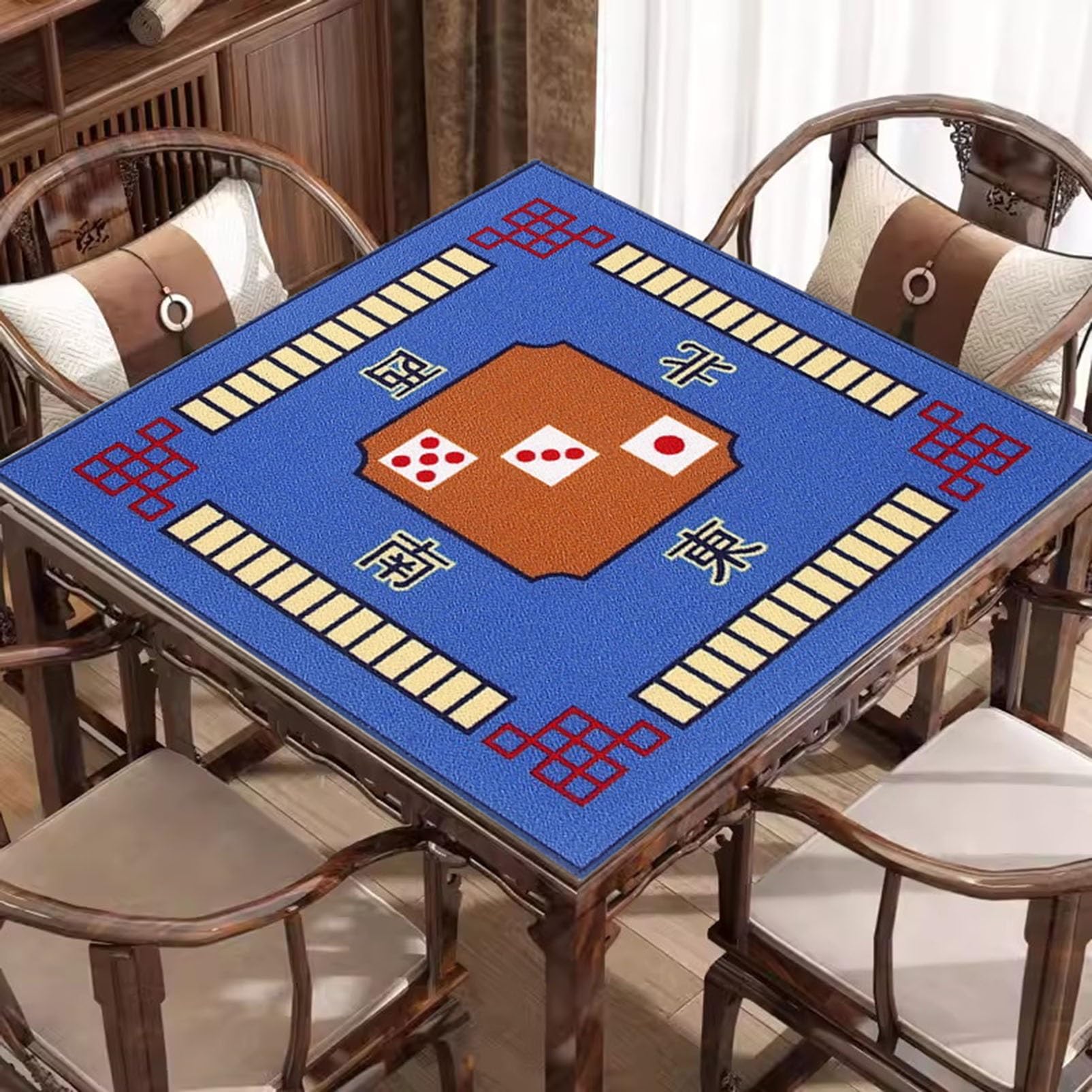 zestaw do gry mahjong, Kwadratowa mata na stół Mahjong, zagęszczona antypoślizgowa mata do kart do gry do gier karcianych w pokera Gry planszowe Gry Mahjong w kafelkach (kolor: niebieski, rozmiar: 32,