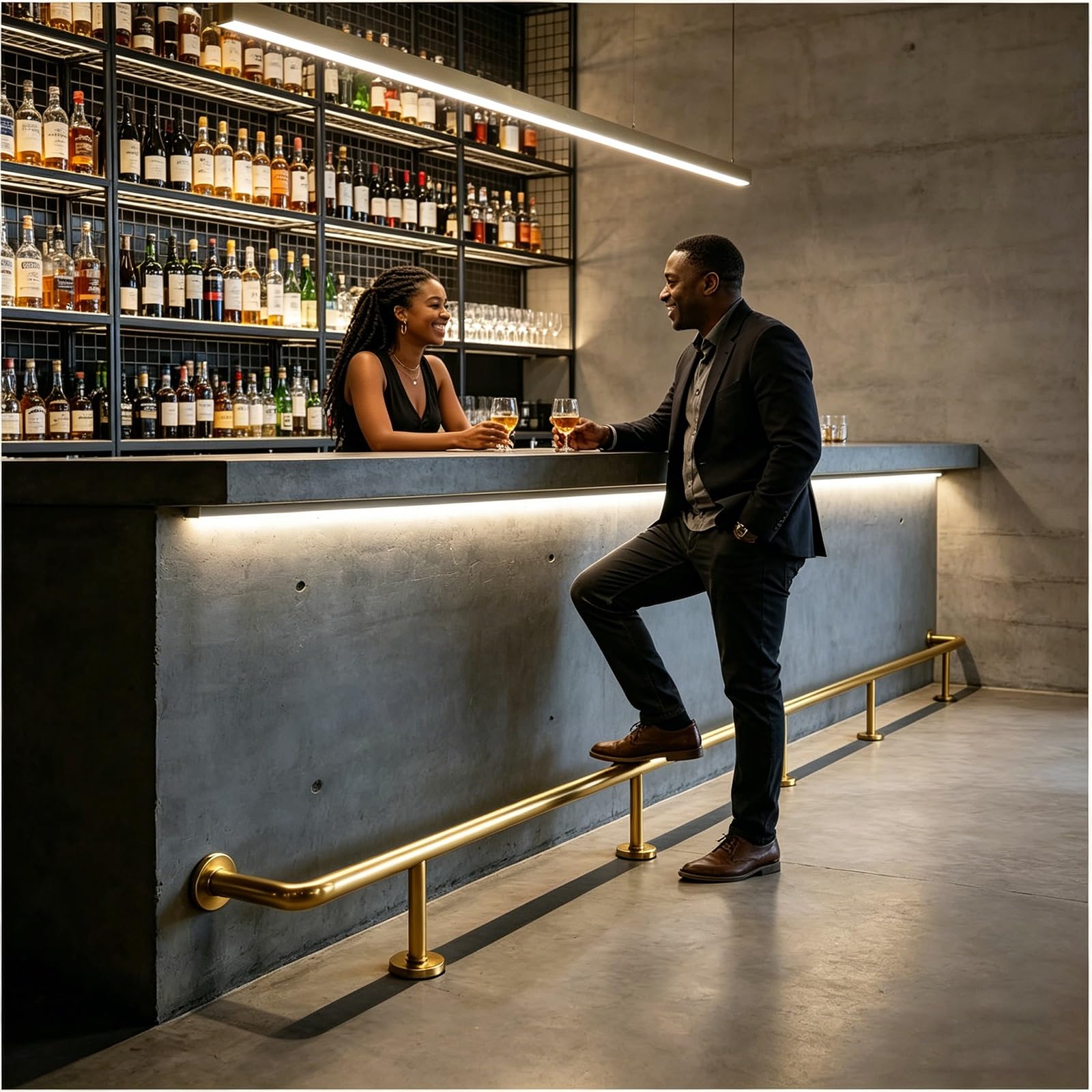 reposapiés de bar Barandilla a medida Reposapiés para barra, No requiere soldadura Barandilla de apoyo para los pies, Para mesas altas de bar(Gold,5 ft (152cm))