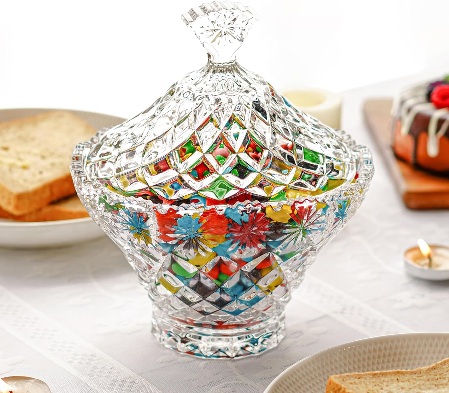 21.5oz Large Glass Candy Dish with Lid Clear Decorative