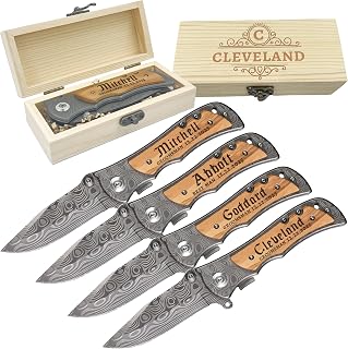 Set of 4- Personalized Groomsmen Engraved Pocket Knife Gifts , Groomsmen Proposal Gifts, Engraved Pocket Knives for Best Man, Custom Groomsmen Gift for Wedding, Set of 5, Set of 6 With Wood Gift Box