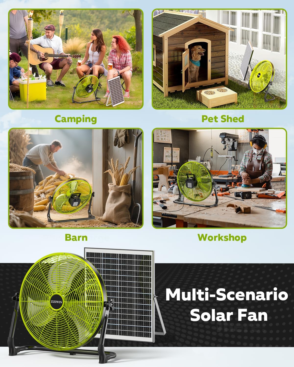 18" Solar Fan, 35W Solar Powered Cordless Greenhouse Fan with Rechargeable Battrey, Portable, 360° Tilt, 8~60H Runtime, for Outdoor Camping Gazebo Chicken Coop Patio Travel Shed Barn