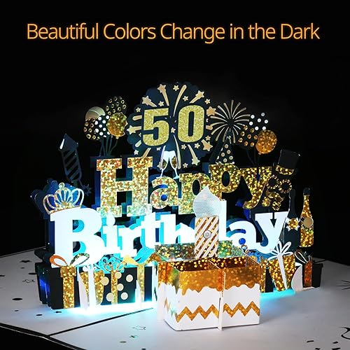 Miniatura 9 de Tarjeta de cumpleaños, tarjetas musicales de cumpleaños, reproduce la canción de feliz cumpleaños una vez abierta, la tarjeta desplegable 3D, luz de