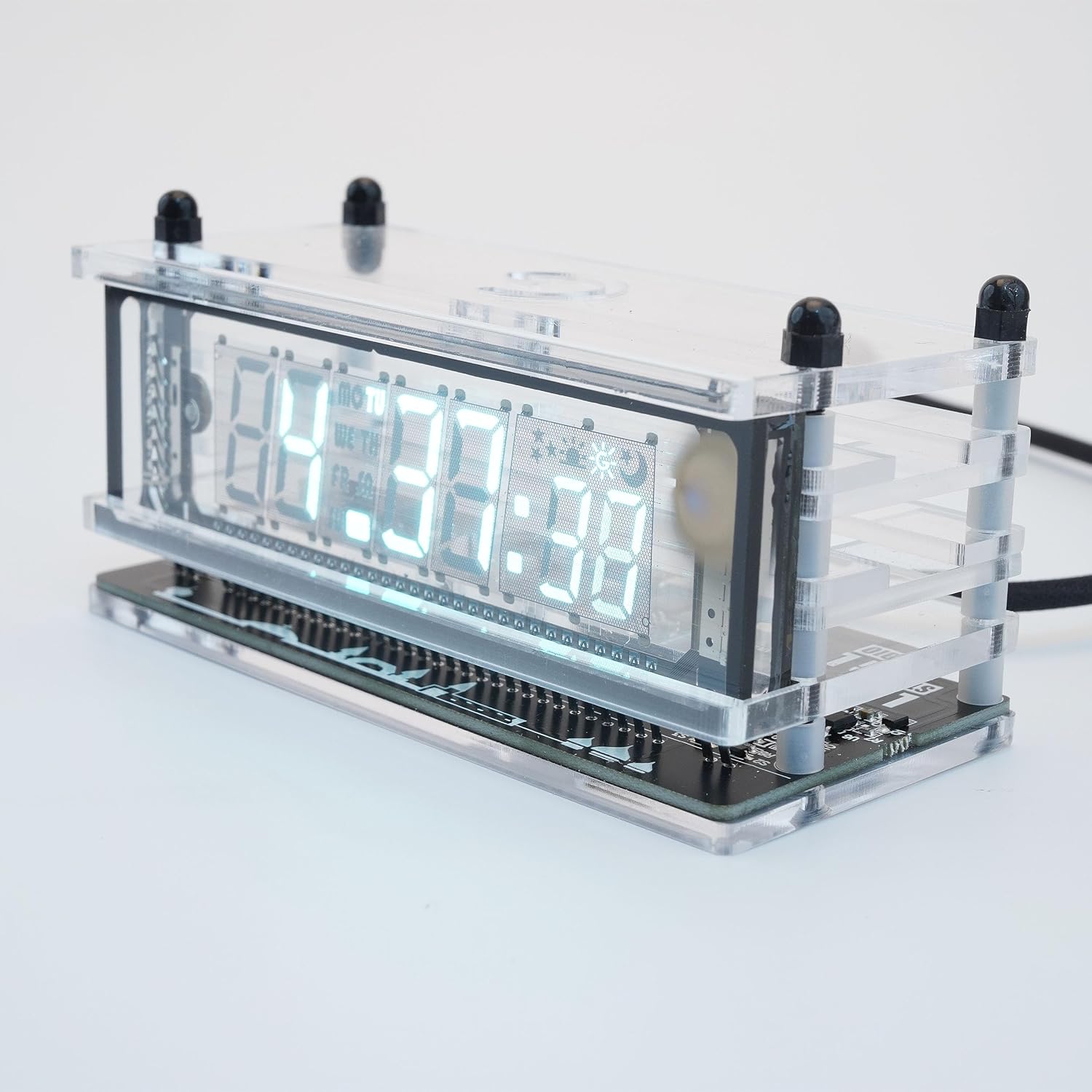 Nixie Tube Clock VFD Display Desk Clock Vacuum Fluorescent Display 12/24 Hour Format VCK-0658-A White Base Version