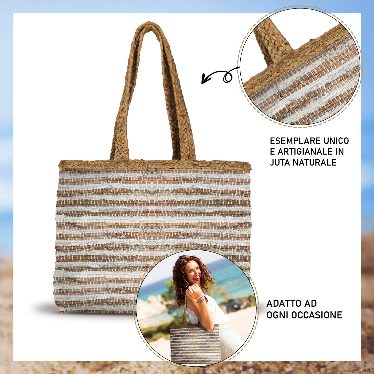 Banzaii borsa donna estiva colorata, borsa mare in paglia intrecciata, interamente realizzata a mano