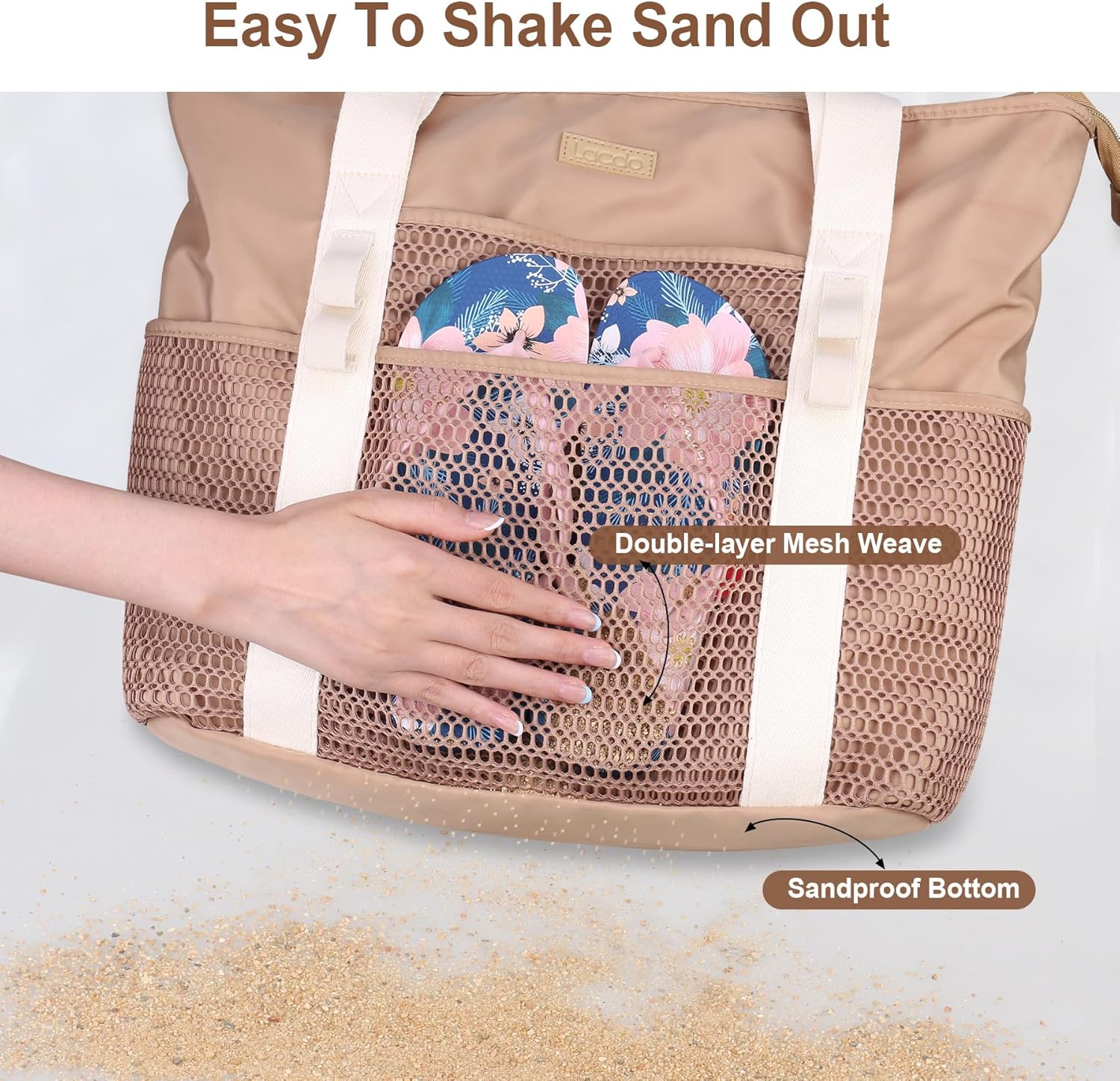 Lacdo Beach Bag for Women, Beach Tote Bag for Women Waterproof Sandproof Foldable Pool Bag for Travel Beach Vacation Pool