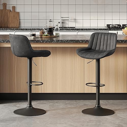 Volans Juego de 2 taburetes de bar, modernos de cuero sintético de mediados de siglo, altura ajustable, altura de mostrador, silla de bar con