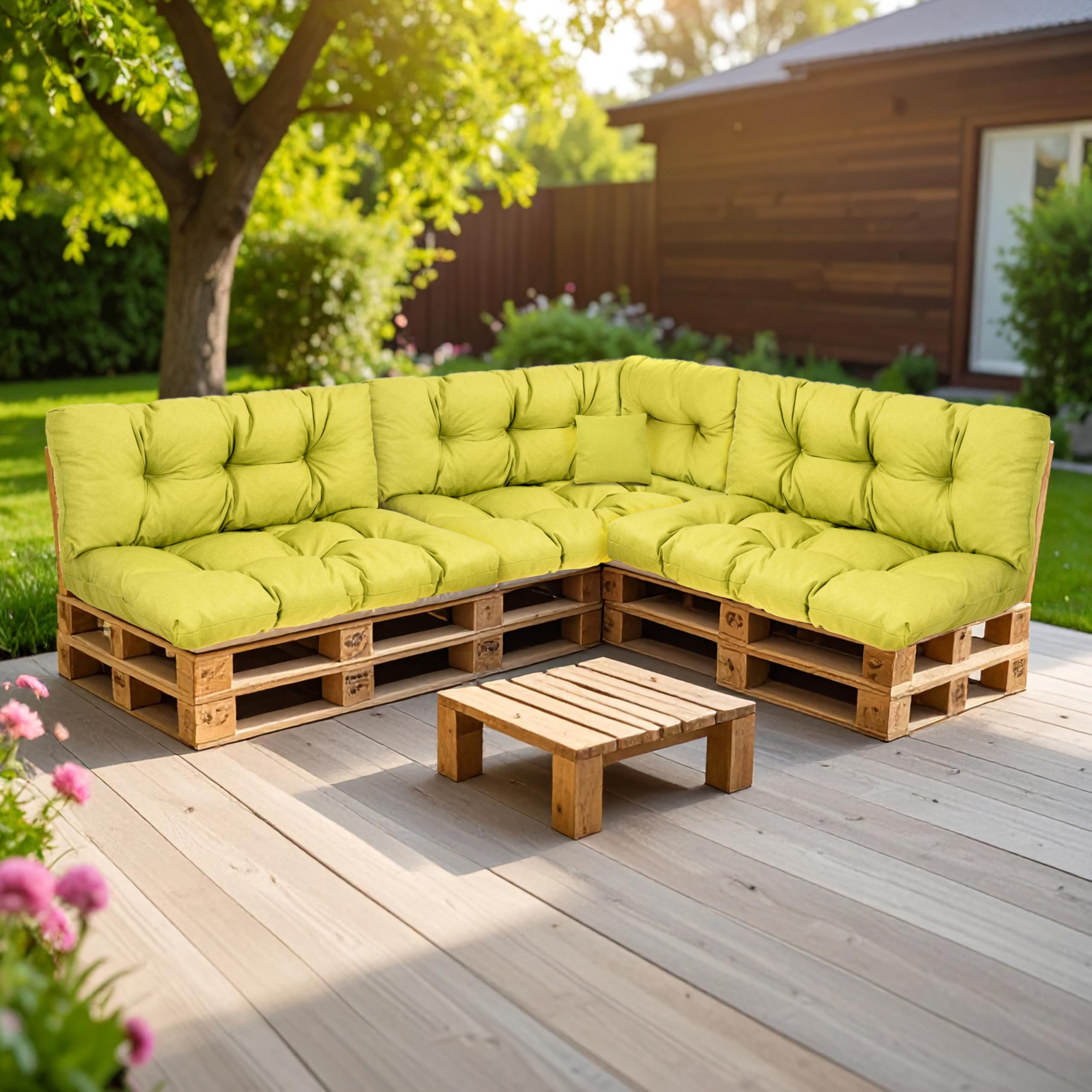 Pallet Cushion, Seat Cushion for Garden Sofa, Feather + Filling, UV-Resistant Garden Sofa Cushion for Euro Pallets, (6 Cushion Set - 2 x Back Cushions 120 x 40 cm + 2 x Seat Cushions 120 x 80 cm + 60