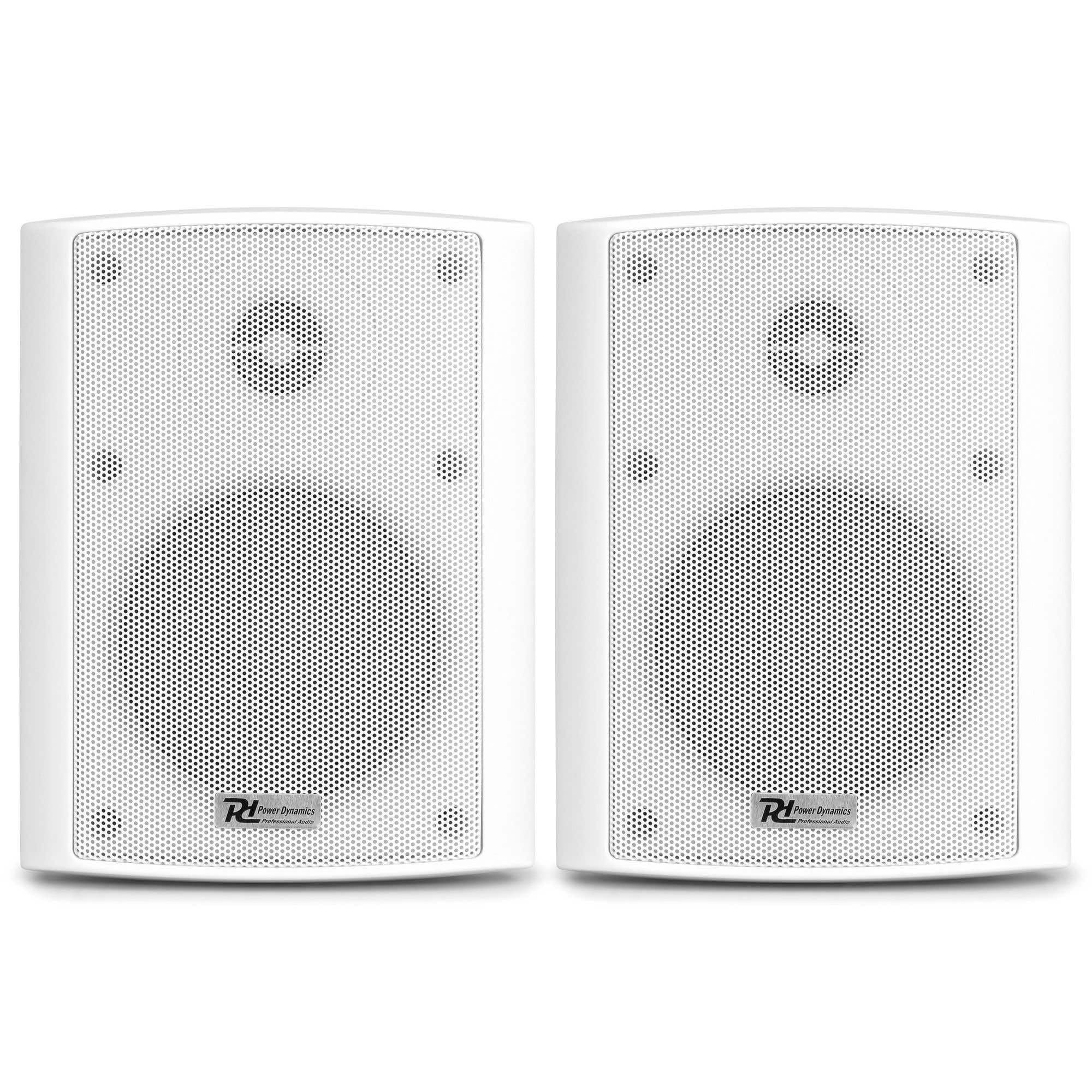 Power Dynamics WS50A Pareja de Altavoces Bluetooth de 2 vías, 240 vatios y 5,25", Color Blanco, con Soporte de Montaje, para Uso en Interiores o Exteriores IP55, Control Remoto Incluido