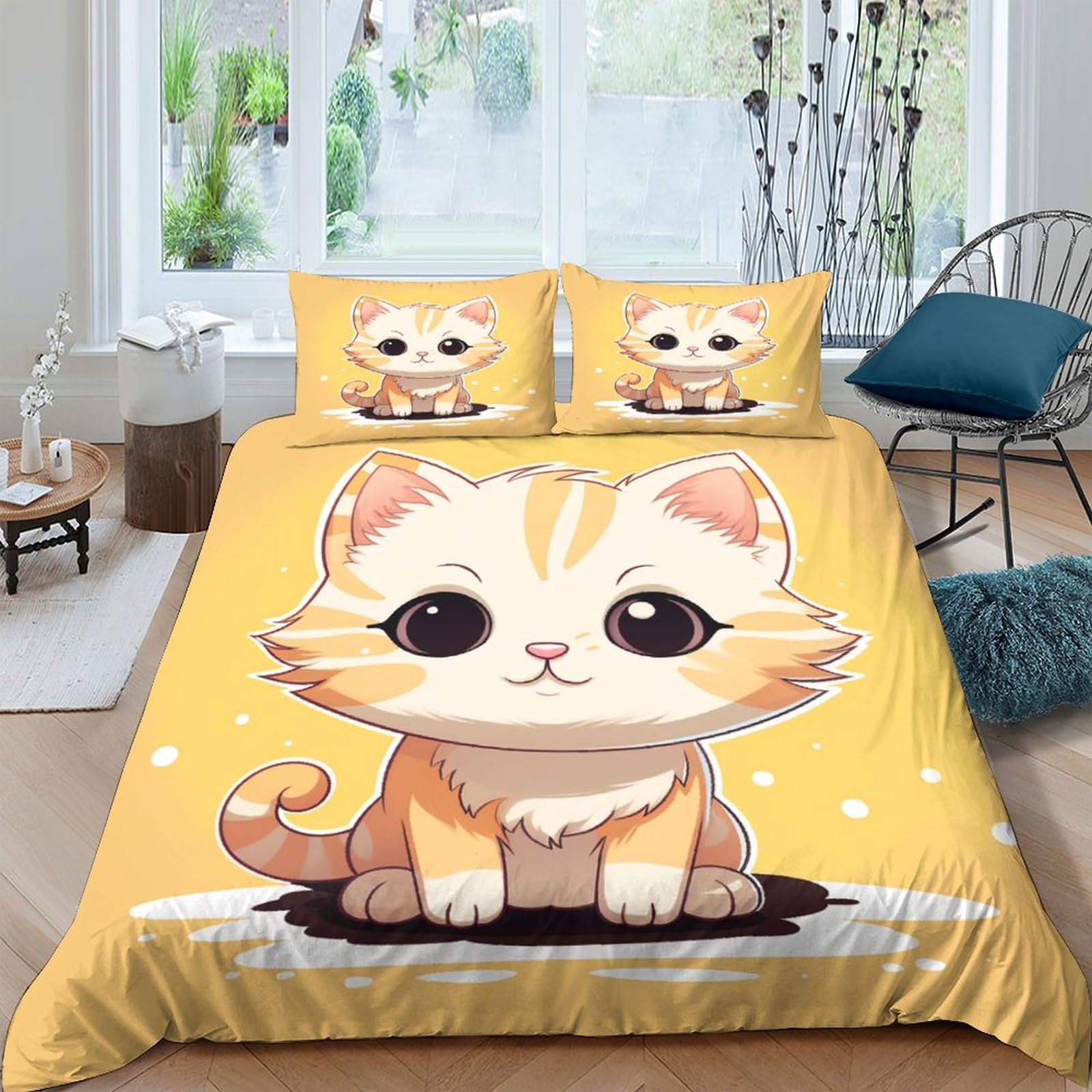 Housse de couette chat anti-transpiration en microfibre douce parure de lit 220x240cm