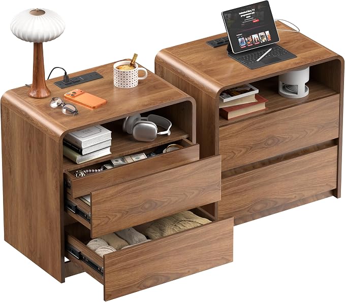 Walnut Nightstands with Hidden Drawers