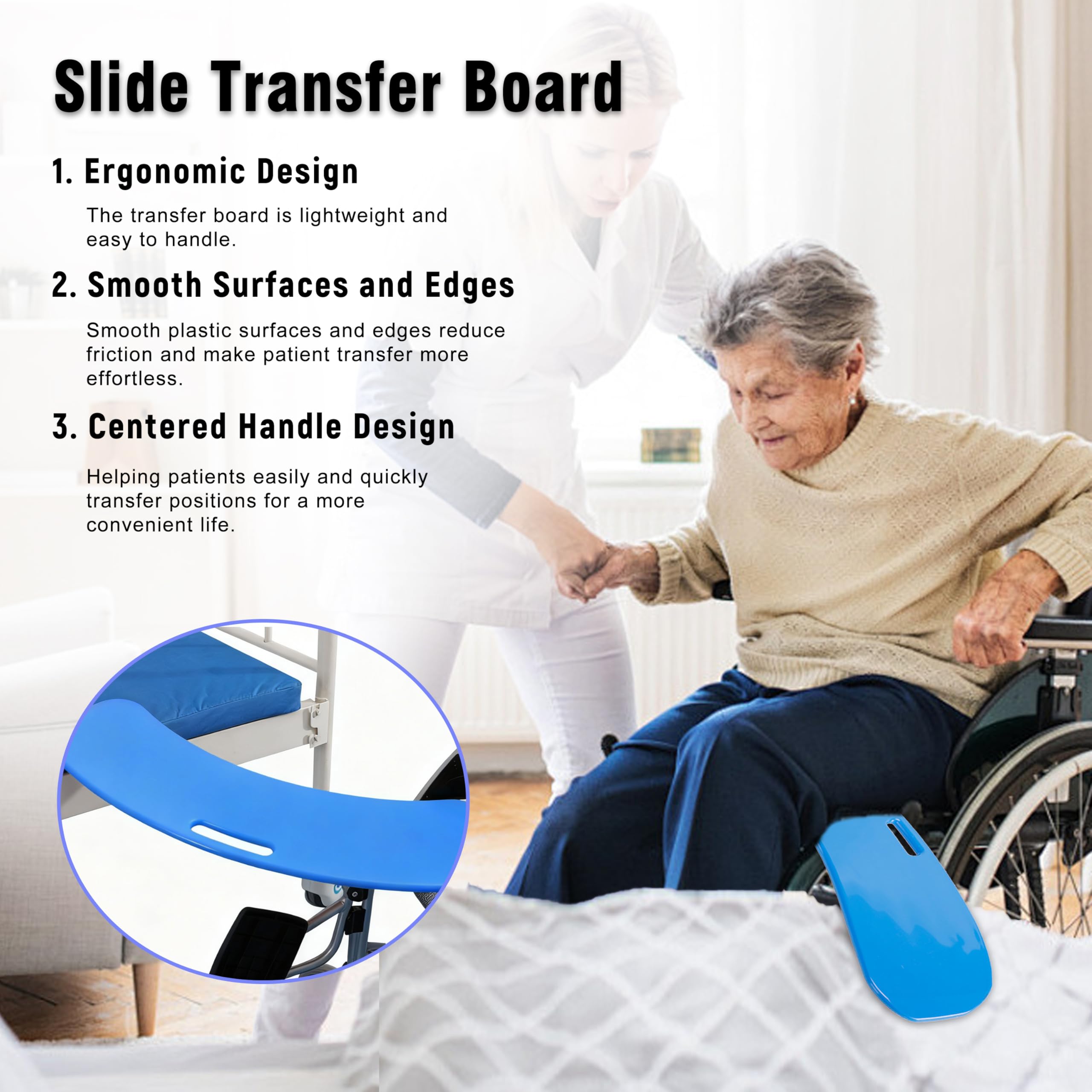 Tabla de Transferencia, Tabla de Transferencia de Pacientes Deslizante con Asas, Ayuda para Empujar a Pacientes o Personas con discapacidad Desde la Silla de Ruedas a la Cama, Inodoro, bañera