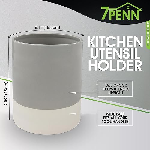 Miniatura 2 de 7Penn Soporte para utensilios de cocina para encimera, tamaño grande, gris y blanco, utensilios de cocina primitivos para decoración de mostrador,