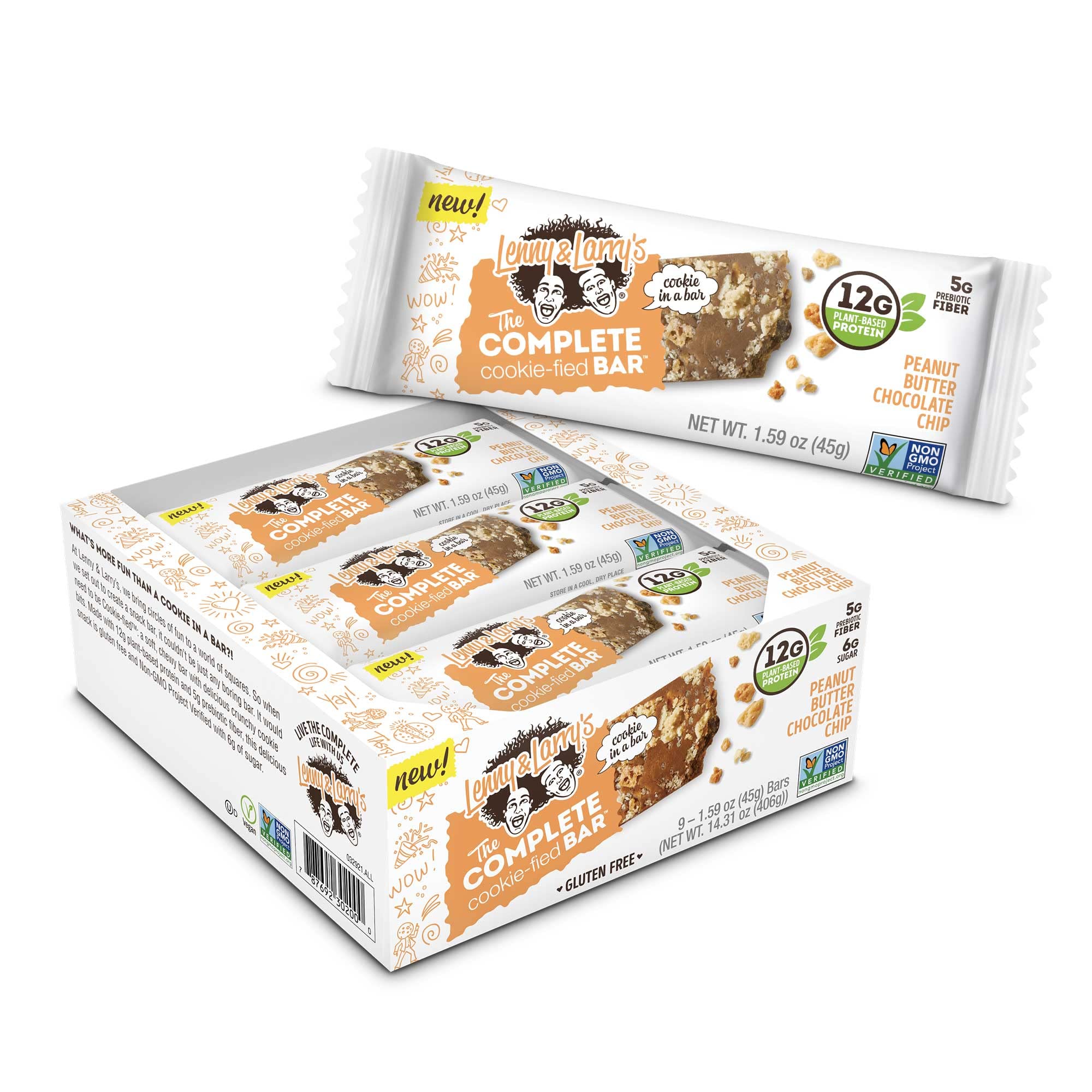 Photo 1 of Lenny & Larry's The Complete Cookie-fied Bar, Peanut Butter Chocolate Chip, 45g - Plant-Based Protein Bar, Vegan and Non-GMO, 9 Count (Pack of 1) EXP NOV 03 2022