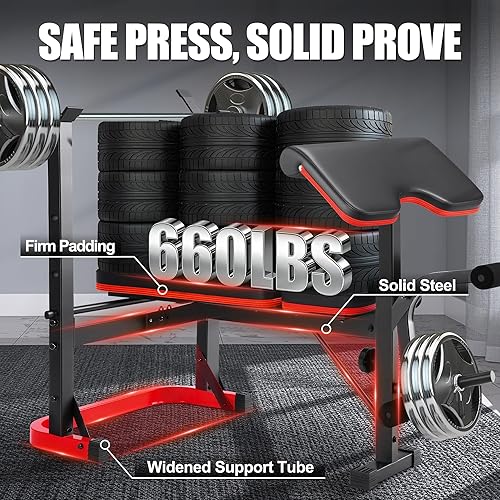 Miniatura 7 de OPPSDECOR Weight Bench Set with Leg Extension and Leg Curl, 660LBS Foldable Bench Press Set with Squat Rack for Home Gym Fitness, Standard Strength