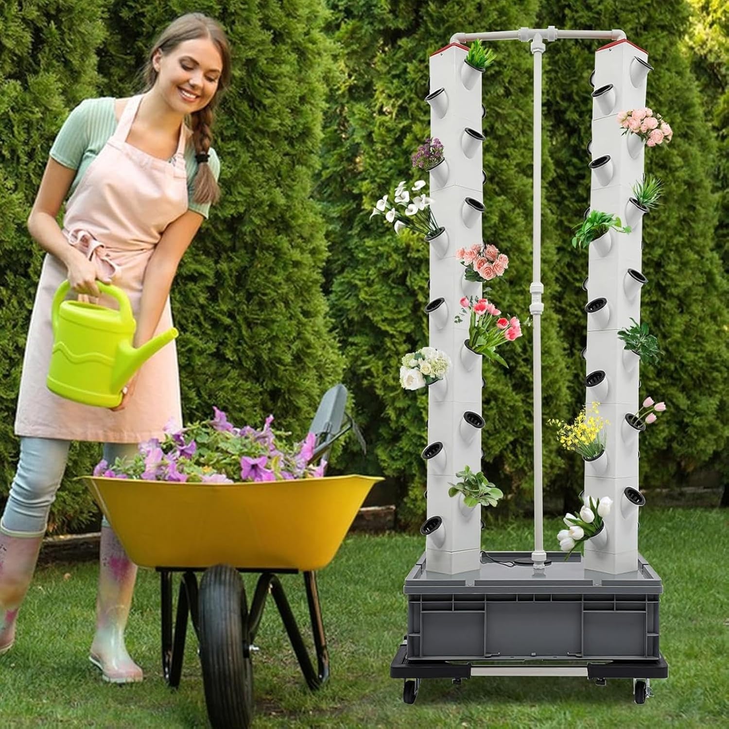 Hydroponics Growing System Kit Double-Headed, 56 Slots Indoor Garden Hydroponics Tower Vertical Garden with Water Pump, Plant Germination Kit Veggie Flower Fruit Growth Pump System for Home