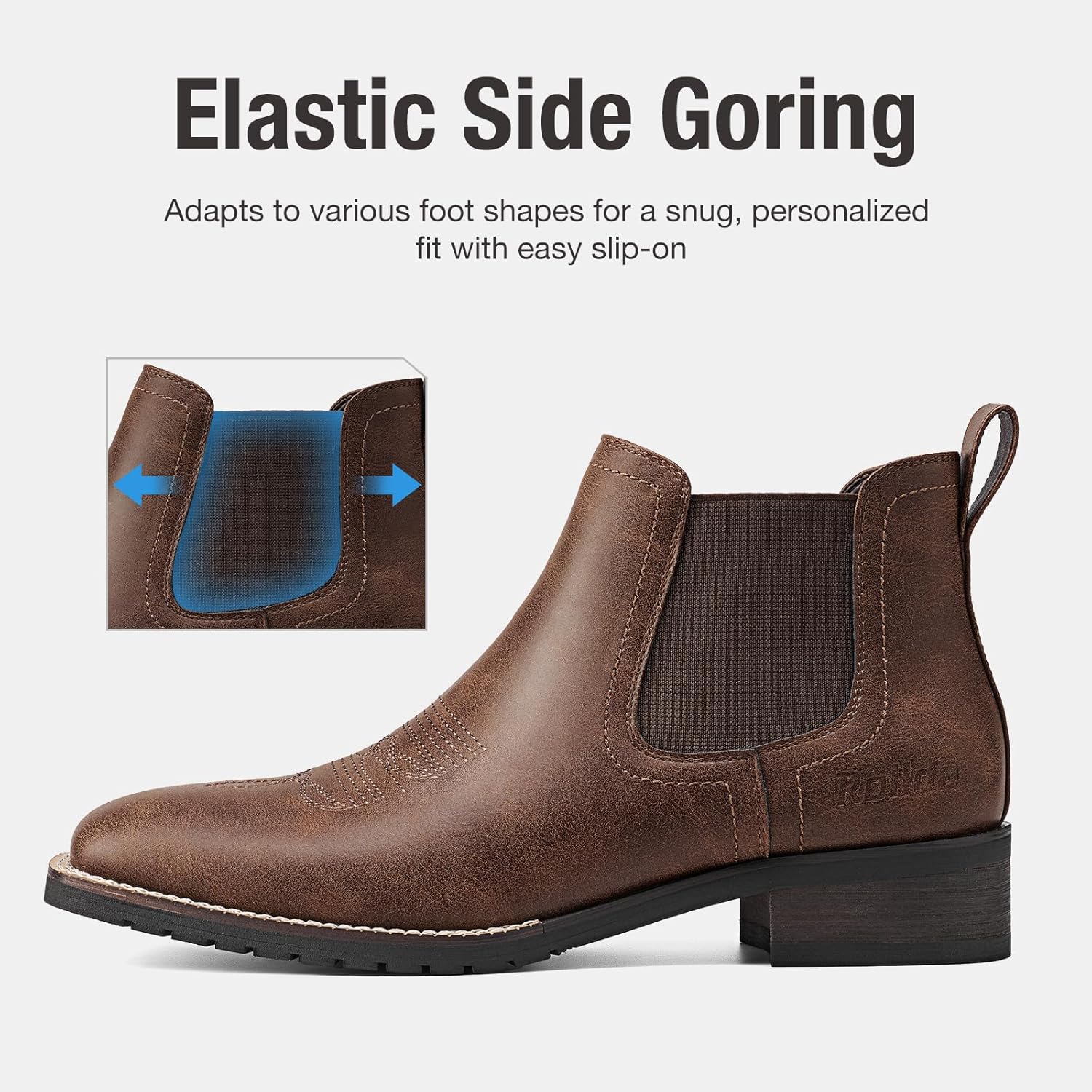 Rollda Men's Chelsea Cowboy Boots, Square Toe Elastic Ankle Boots for Dress Casual, Short Western Chelsea Booties for Men - Image 5