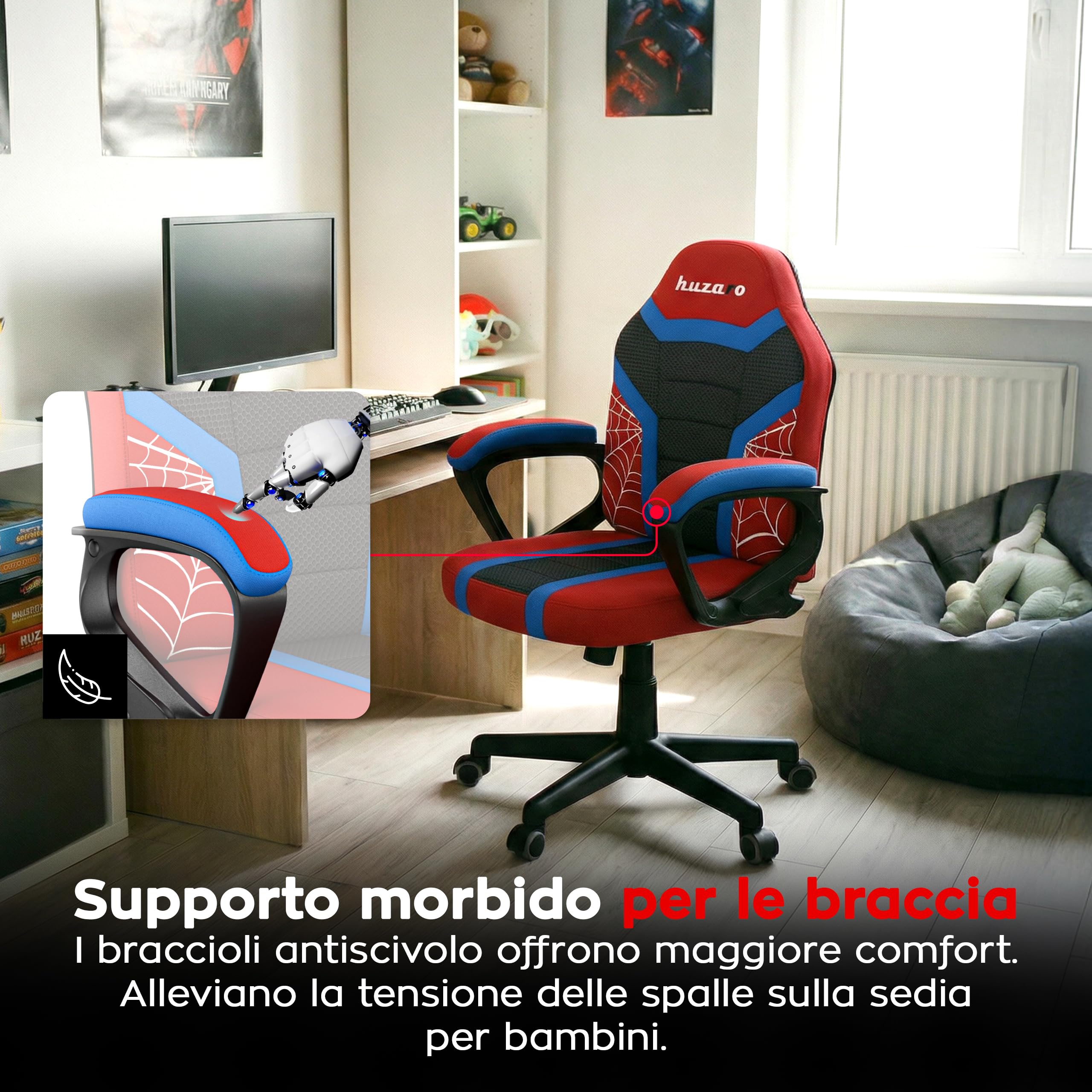 huzaro Ranger 1.0 – Sedia Per Bambini Comoda E Regolabile – Poltrona Bambini Per Cameretta E Uso Quotidiano – Schienale Profilato – Ruote Silenziose – Spider