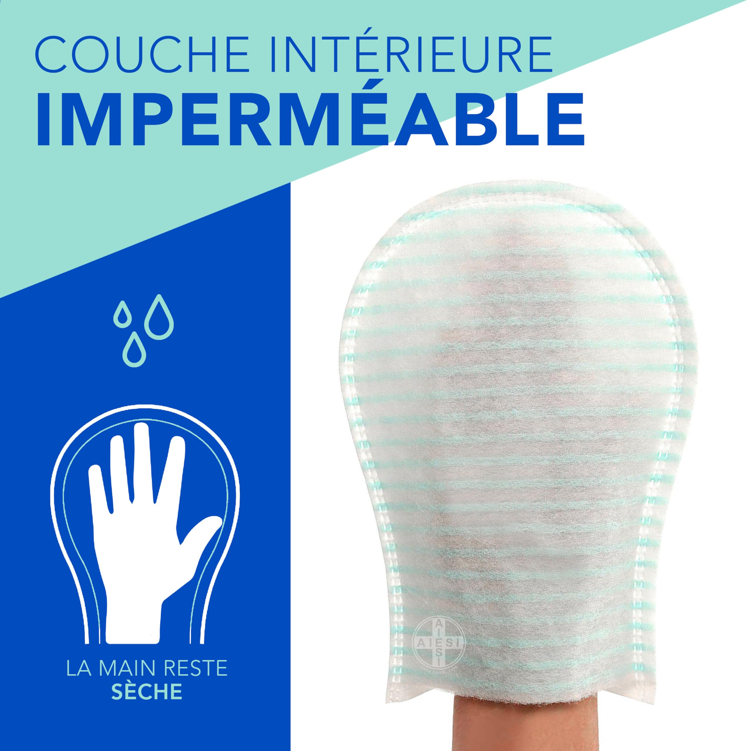 AIESI® Gants de toilette jetables avec savon haute qualité imperméable avec éponge douce (Paquet de 100 pièces), Délicatement parfumé, Sans rinçage