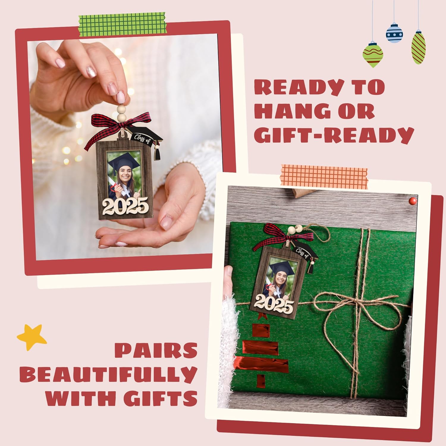 Personalized Graduation Ornaments 2025 - Graduation Christmas Ornament - Class of 2025, High School, Senior Gifts for for Women, Daughter - Graduate Ornaments - Wood Ornament & Custom Photo - Image 6