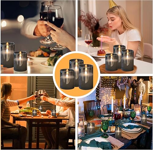Miniatura 7 de Velas LED sin llama, velas de cristal gris que funcionan con pilas parpadeantes con control remoto, mecha 3D, luz cálida realista, velas LED