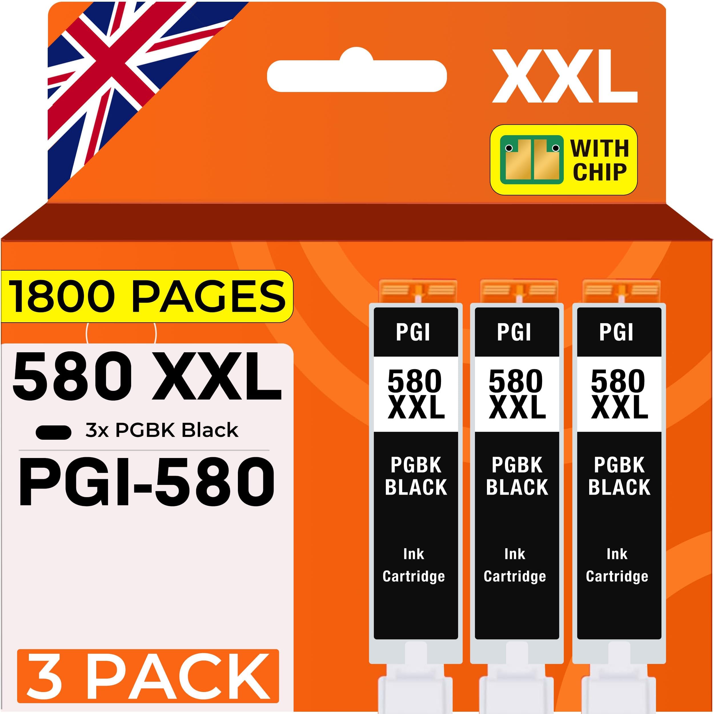 Supply Guy 3 ink cartridges XXL compatible with Canon PGI-580 PGBK Black Pixma TR7500 TR7550 TR8500 TR8550 TS6100 TS6150 TS6151 TS6300 TS6350 TS8100 TS8150 TS8151 TS8152 TS8350 TS9100 TS9150 TS9155