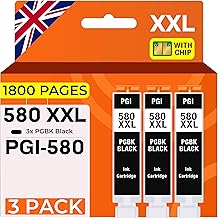 Supply Guy 3 ink cartridges XXL compatible with Canon PGI-580 PGBK Black Pixma TR7500 TR7550 TR8500 TR8550 TS6100 TS6150 TS6151 TS6300 TS6350 TS8100 TS8150 TS8151 TS8152 TS8350 TS9100 TS9150 TS9155