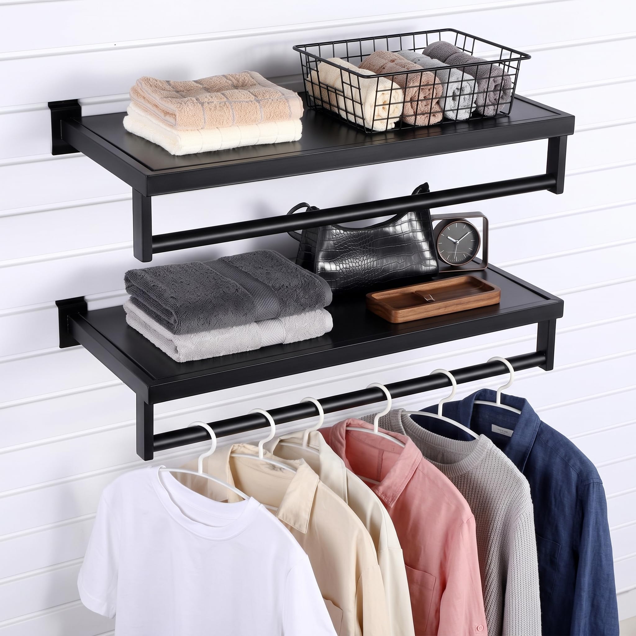 Amazon.com: RattanView 2 Pcs Black Slatwall Shelf Clothes Rack