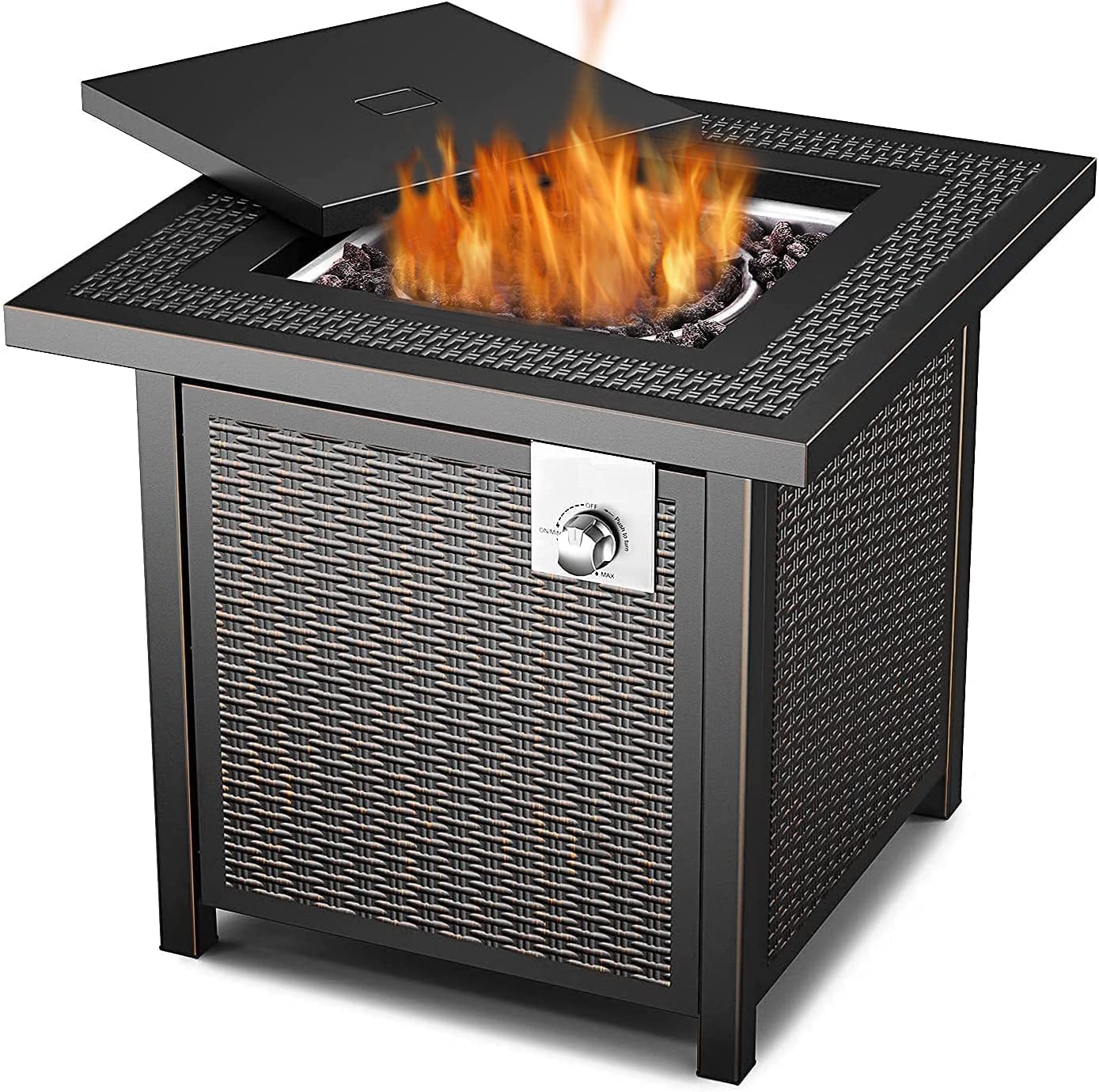 Buy 28" Propane Fire Pit Table, Black Outdoor Fire Table, Square Rattan