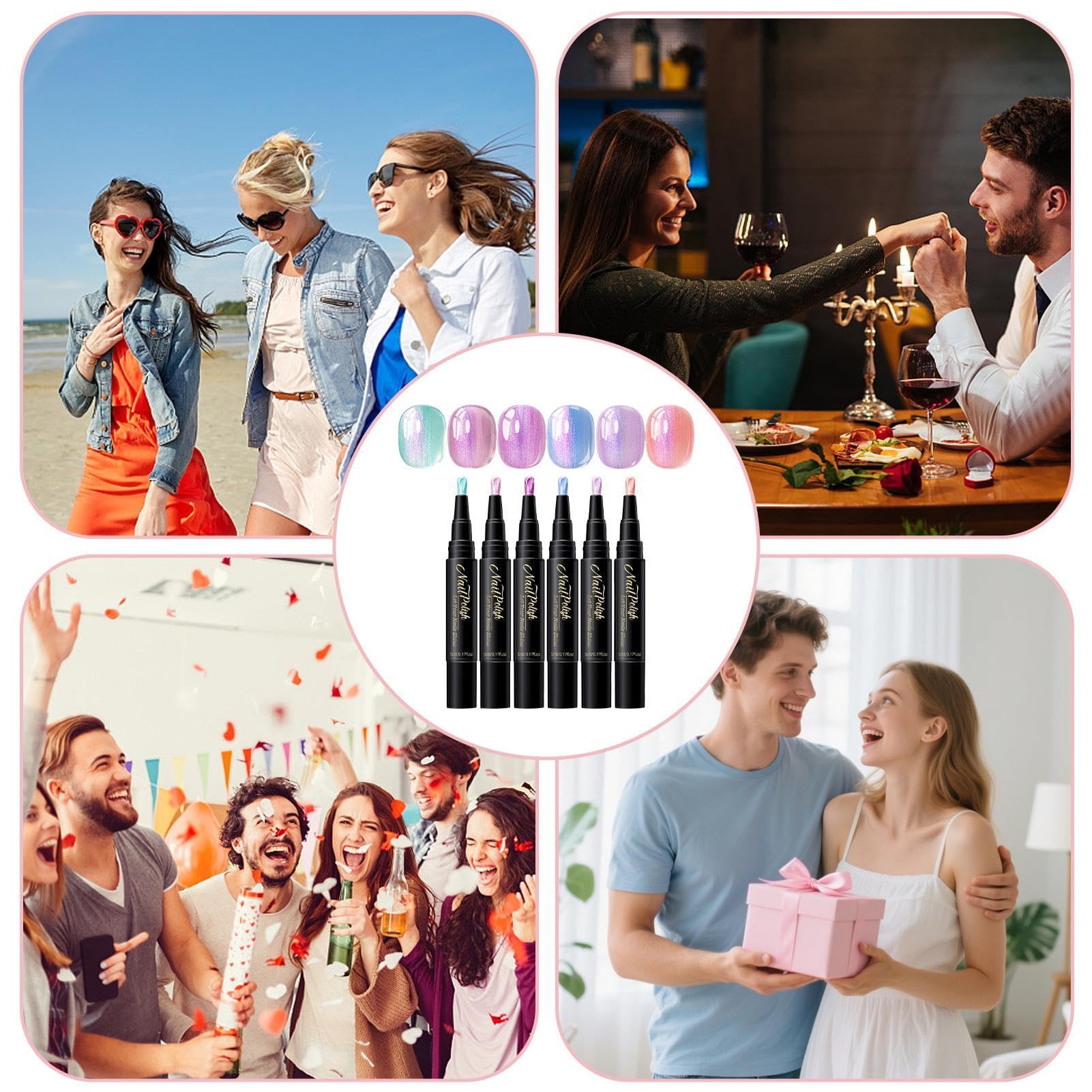 Penne Da Unghie,Gel A Base D'Acqua 6 Colori,Set Di Pennarelli Smalto Unghie Ad Asciugatura All'Aria - Per Casa Salone Feste Viaggi Matrimoni Pratica Donne Ragazze Principianti