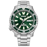 Men&apos;s Eco-Drive Promaster Dive Fugu Automatic Stainless Steel Watch&comma; Luminous&comma; ISO Compliant&comma; Silver&sol;Green Dial